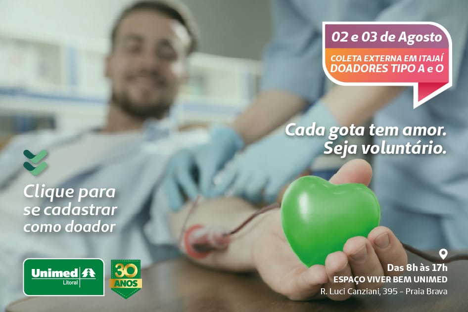 Hemosc pretende coletar sangue de 160 doadores em Itajaí no início de agosto