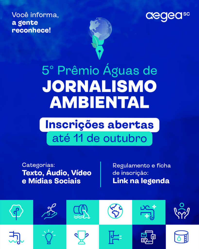 Inscrições abertas até outubro: AEGEA SC promove 5º Prêmio Águas de Jornalismo Ambiental
