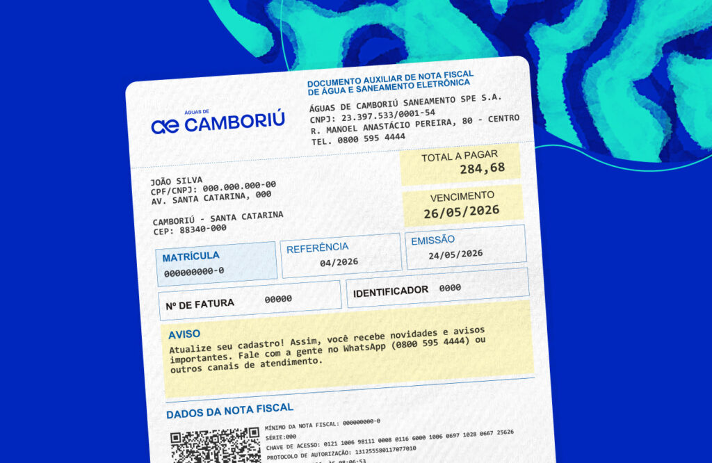 Segunda via da fatura pode ser acessada pelos canais digitais da Águas de Camboriú